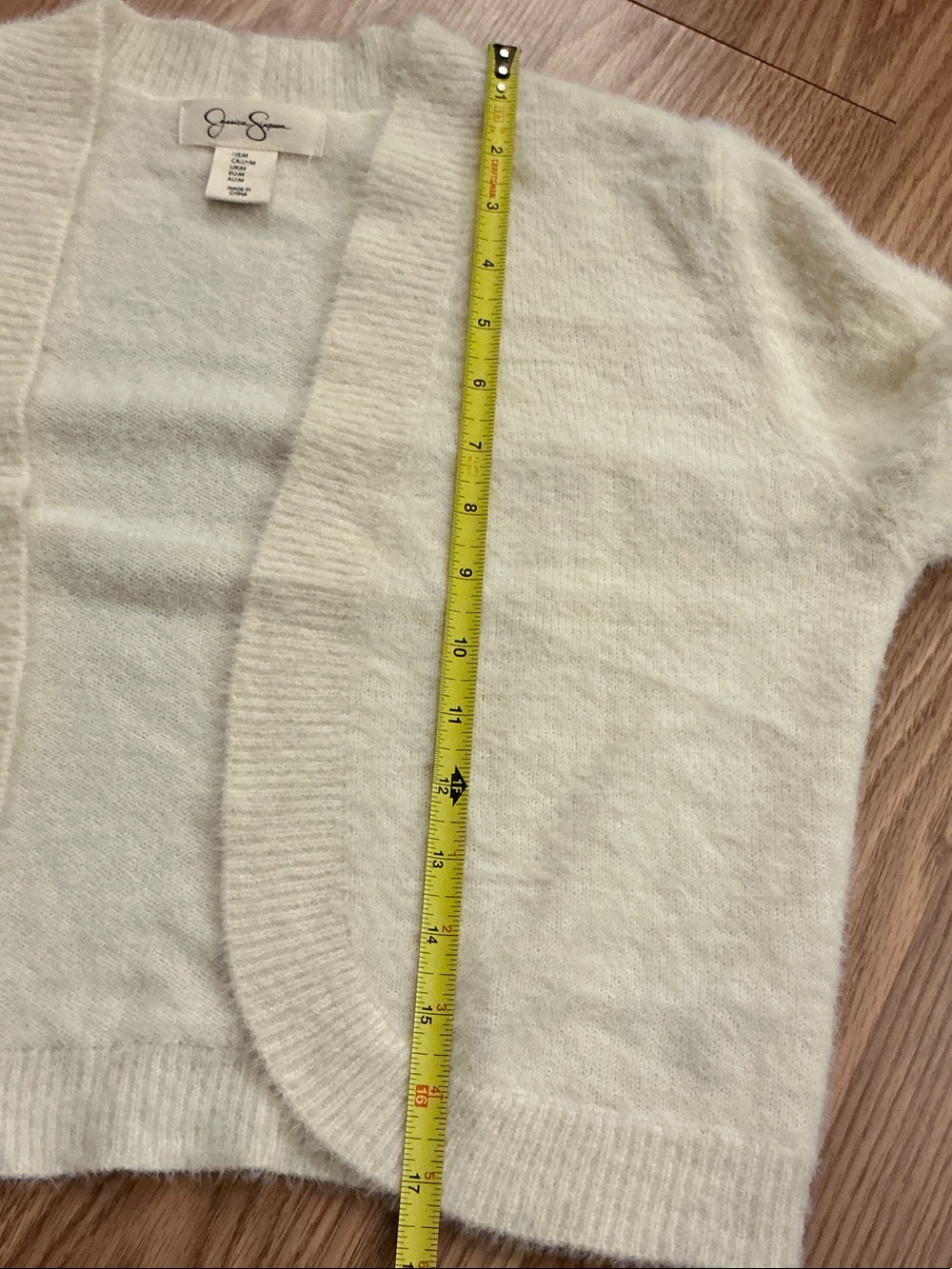 Jessica Simpson Cream Slighty Cropped Open-Front Fuzzy Cardigan Size Medium - Picture 5 of 6